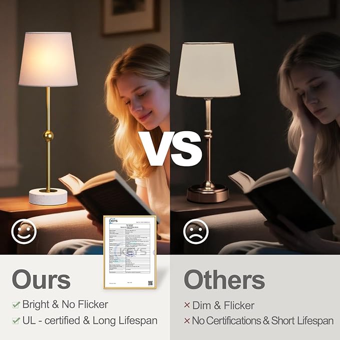 17.5" Cordless LED Table Lamp – Rechargeable & Dimmable with Detachable Magnetic Bulb, Marble Base, Brass Finish, – Affordable Luxury Accent Light for Bedroom, Bar, Restaurant, Urban Decor