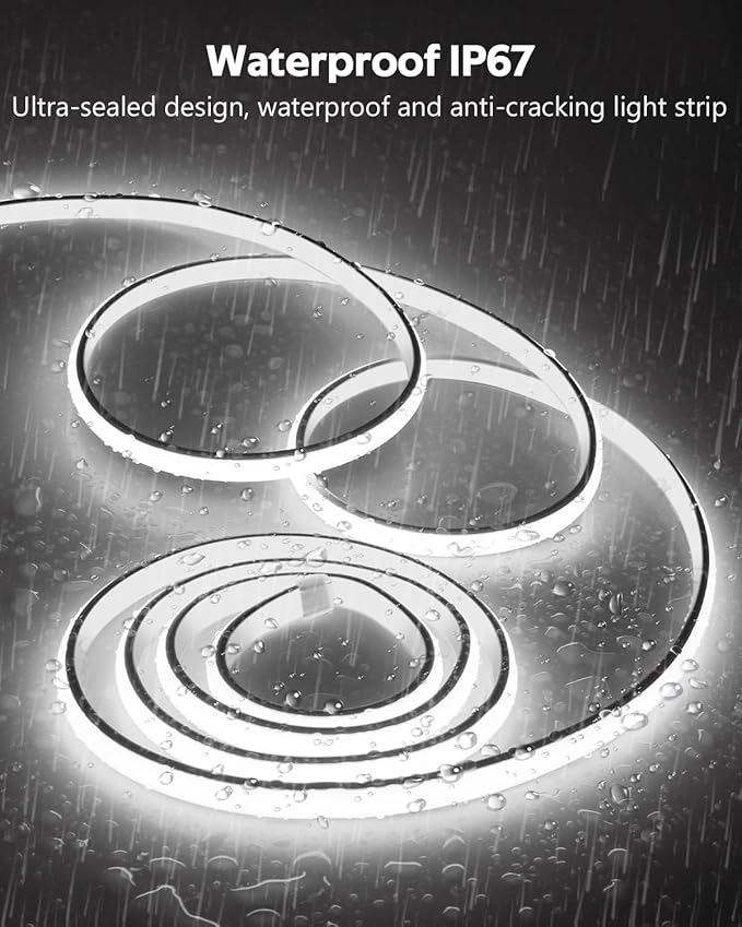 10FT COB LED Rope Lights with Dimmer 24V Outdoor LED Strip Lights Waterproof Daylight White 6000K Ultra Bright 320LEDs/M Flexible LED Light Strip for Indoor Cabinet 3M (Includes Adapter)