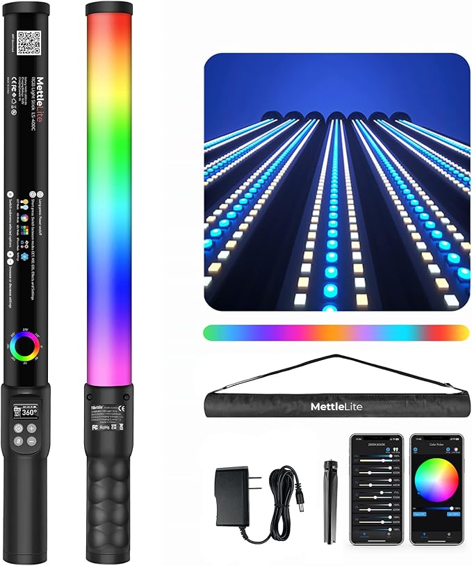 Mettlelite TLX1 & LS400C RGB Video Light Bundle - Full Color with APP Control, 2800K-8000K CRI96 TLCI97 RGB CCT HSI Mode LED Light