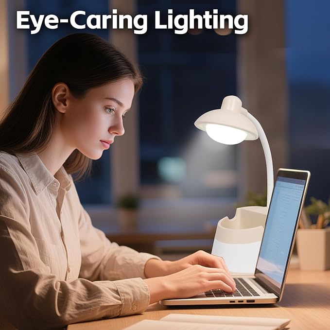 Vipsuh USB LED Desk Lamp with Phone Holder, Pen Stand, Flexible Gooseneck & Rechargeable Battery for Office, Study, Bedroom