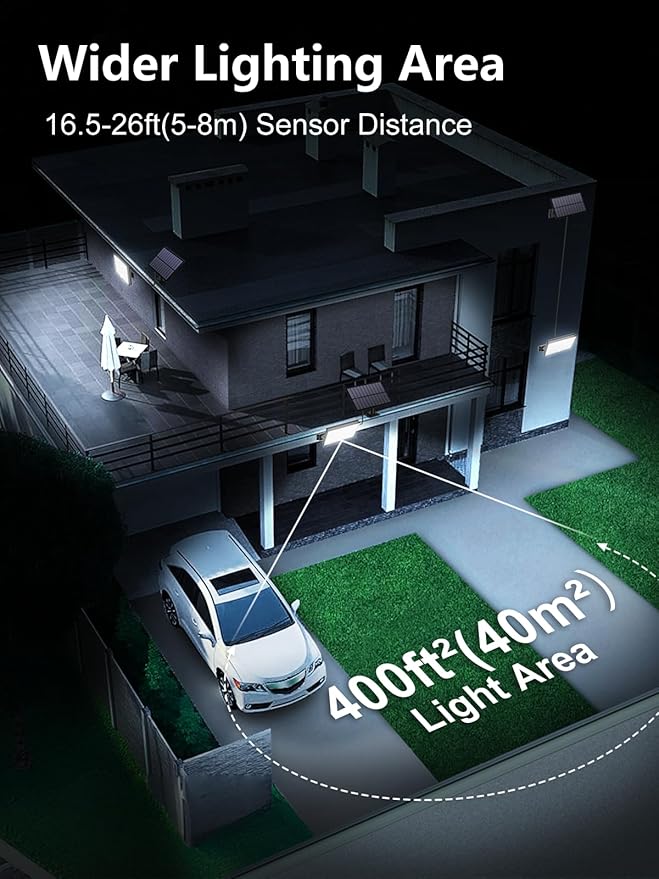400LED Solar Lights Outdoor,3 Modes & Remote Control Motion Sensor Outdoor Light,IP67 Waterproof Solar Flood Lights for Garden, Garage, Patio, Pathway (4 Pack)