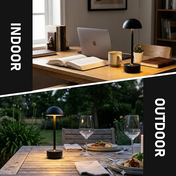 Cordless Table Lamp Rechargeable - LED Table Light Outdoor - 5000mAh Battery Operated Portable Touch Dimmable Lamps for Restaurant Patio Dining Room (Black-1)