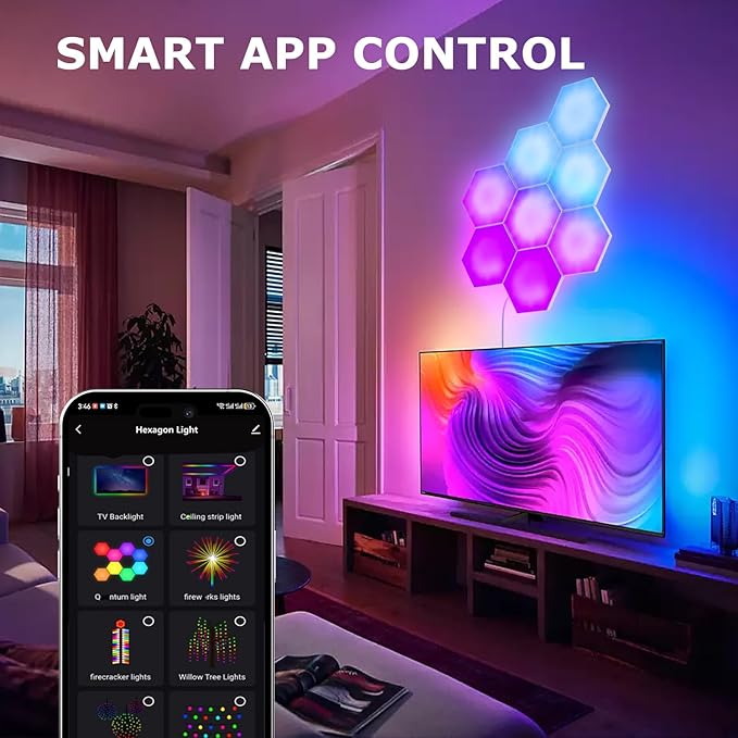 Smart Hexagon Lights DIY Hexagon Led Light App & Remote Controlled & Music Sync Features USB & Type C Modern RGB Wall Panels for Living & Gaming Decor (10Pack)