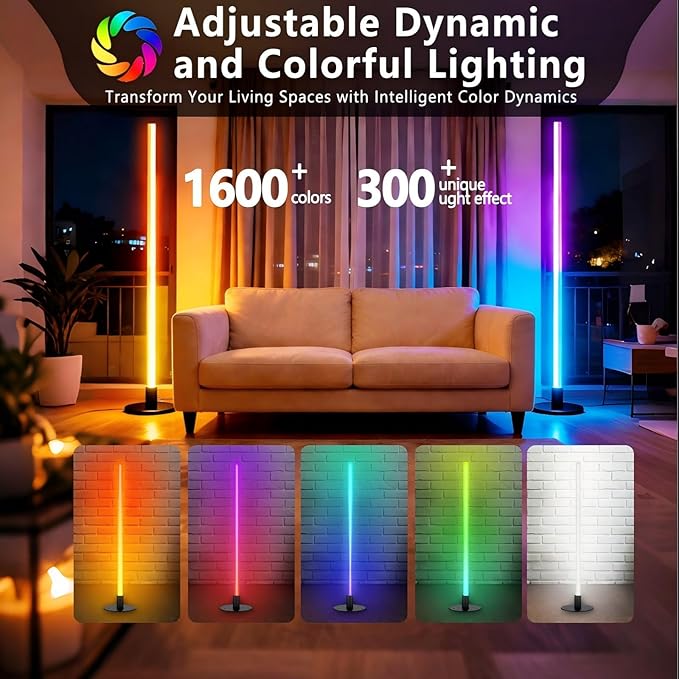Corner Floor Lamp,RGB LED Corner Lamp, Transformable Floor Lamp with App and Remote Control,16 Million DIY Colors, Music Sync, Timer Setting for Living Rooms, Gaming Rooms, Bedrooms and Gaming Rooms