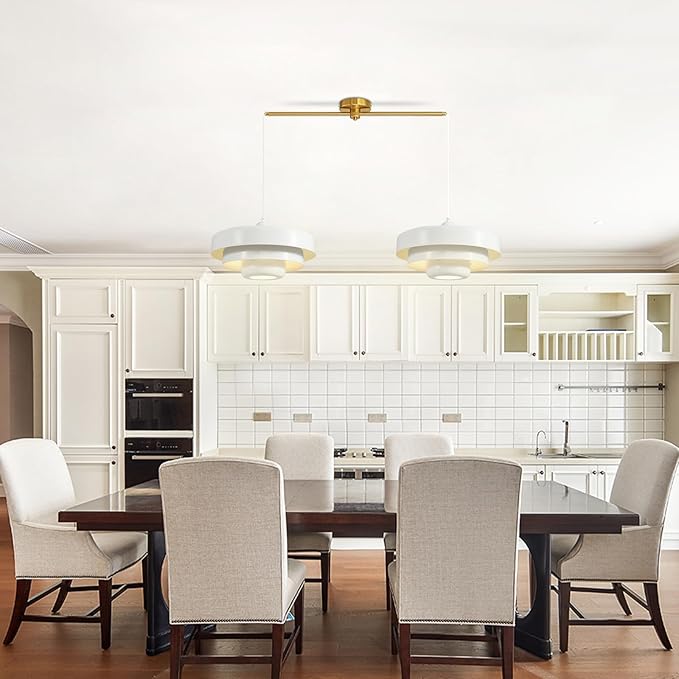 Farmhouse White Pendant Light, 2-Light Industrial Chandelier, Vintage Adjustable Hanging Lights for Kitchen Island, Dining Room, Bedroom, Entryway, Coffee Bar