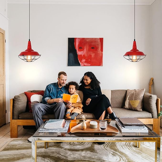Farmhouse Red Pendant Light, 3 Packs 10.5 inch, Modern Pendant Lighting, Kitchen Pendant Lights, Industrial Pendant Light, Pendant Lights Kitchen Island for Bedroom, Living Room, Bar