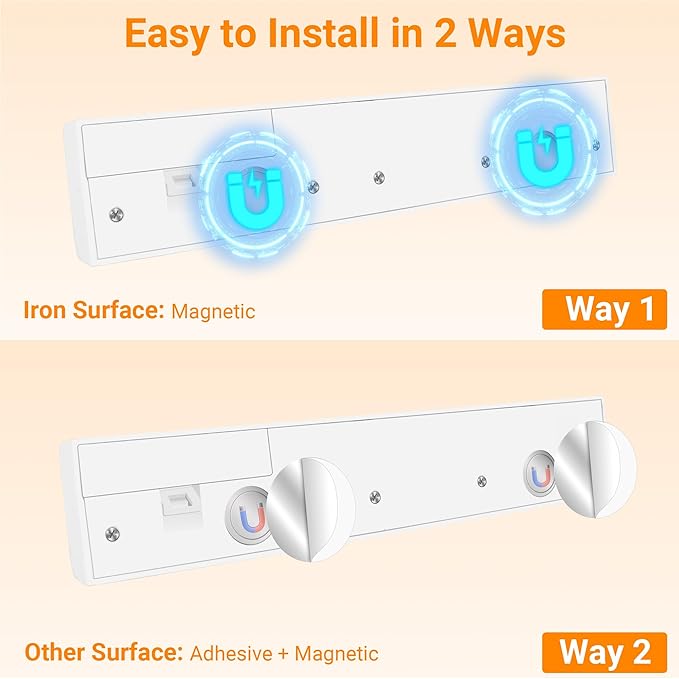maylit 2 Pack Closet Lights Motion Sensored, Battery Operated Light Indoor, Wireless Magnetic Night LED Bar, Stick on Lighting for Stair, Shelf, Hallway, Bed, Pantry, Under Cabinet, 3000K Warm White