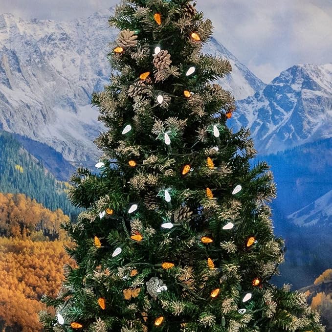 Novelty Lights 24FT 70 LED C6 Christmas String Lights, Outdoor Tree Commercial Grade LED Lights, Permanent Christmas Decorations (Orange/Pure White)