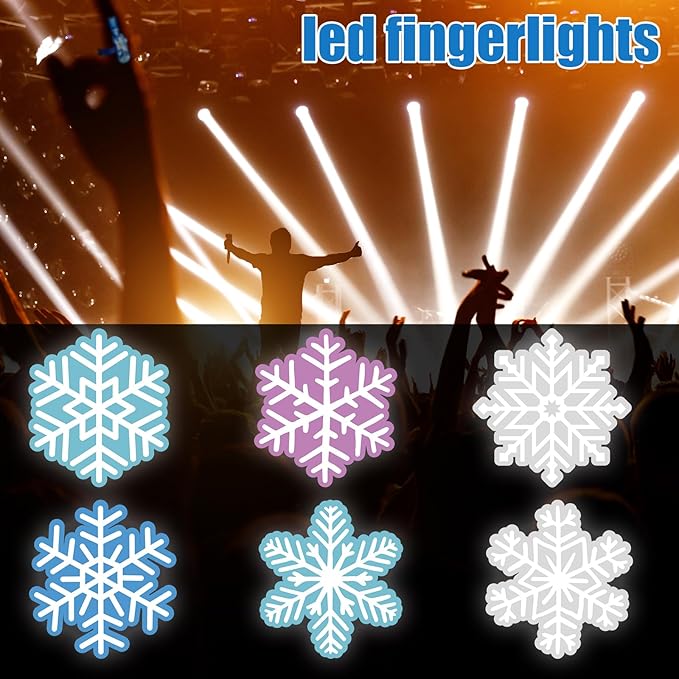 Tuanse 50 Pcs Snowflake Finger Lights, Glow in The Dark Party Favors Bulk for Kids, Winter Princess Birthday Supplies, Light up Finger Lights for Prizes, Piñata Stuffers and Party Decorations