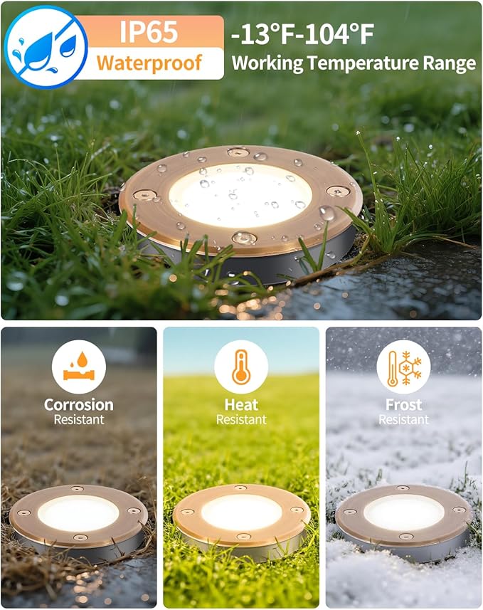 Cheopha Landscape Well Lights, 12V Low Voltage In-Ground Light, Outdoor Ground Lights with Replaceable MR16 LED Bulb 4W Warm White, Weatherproof for Landscape Garden Yard Lighting 4-Pack