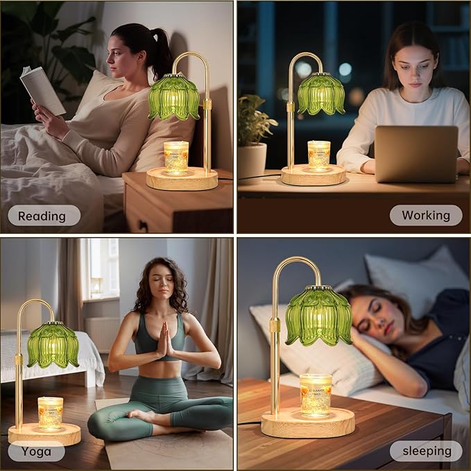 Flower Candle Warmer lamp with Timer Dimmer,Adjustable Height Candle Warmer,Fits All Jar Scented Candles,Christmas Gifts for Mom Women,Candle Lamp for Bedroom Home Decor Green-01