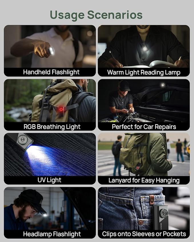 SCOUTLITE Vario RGB 700 EDC Flashlight, 700 Lumens Dual-Beam Light with RGB & UV, Magnetic Clip, Type-C Rechargeable 1000mAh Mini Light for Work, Camping, Headlamp Use