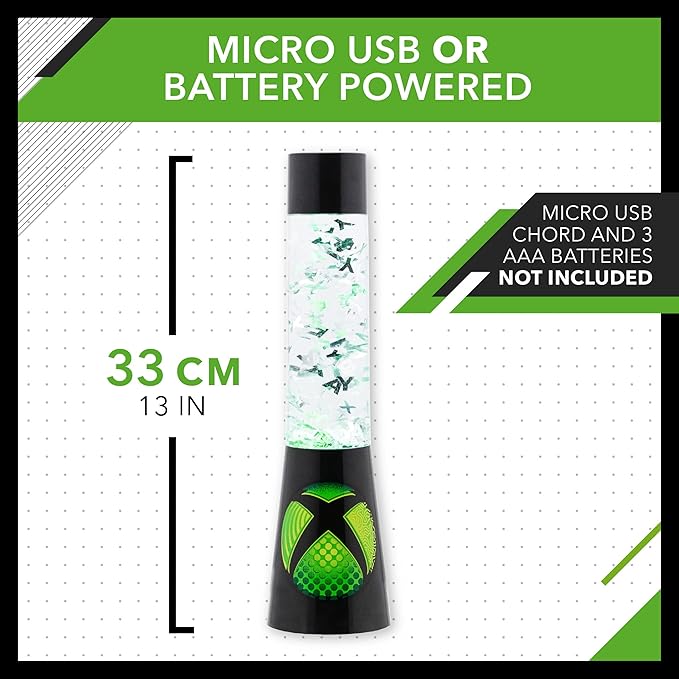 Paladone Xbox Glitter Flow Lamp, Night Light Mood Lighting, 33 cm