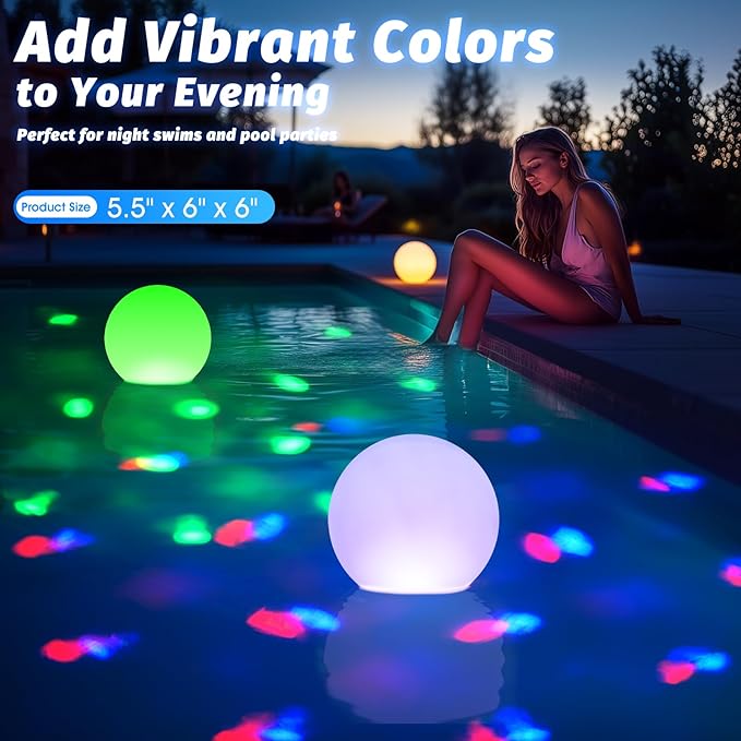 Floating Pool Lights, 6 Inch Light Up Pool Balls with Underwater Lights Show, Color Changing LED Pool Light That Float, IP68 Waterproof Floating Light for Pool, Party, Pond - 1pcs