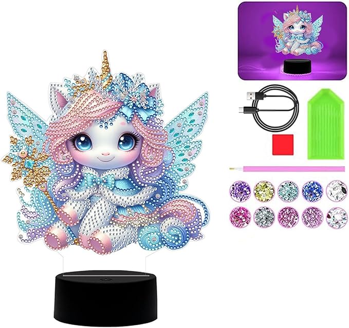 Cute Unicorn Diamond Art Painting Night Light,Diamond Art Painting Kits Desktop Touch Lamp Ornaments for Tabletop Decor Diamond Art Accessories for Adult Beginner Bedrooms Living Room