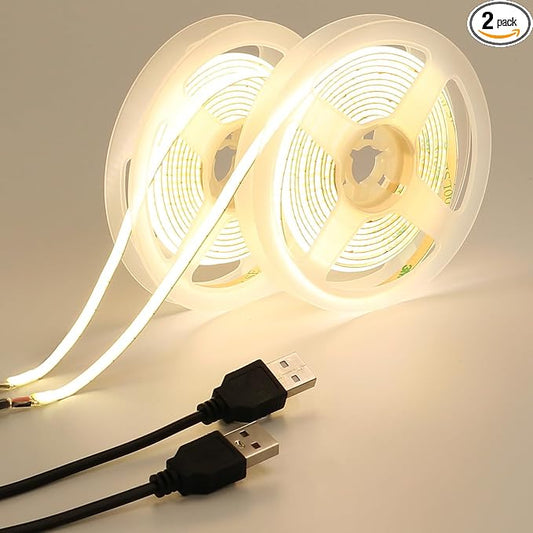 GOMING 5V COB USB LED Strip Light Natural White 4000K 5mm Width USB Powered 13.12ft/4M 400LEDs/M Flexible High Brightness IP20 Not Waterproof LED Tape Lights for DIY Decoration Lighting(2pcs x 6.6ft)