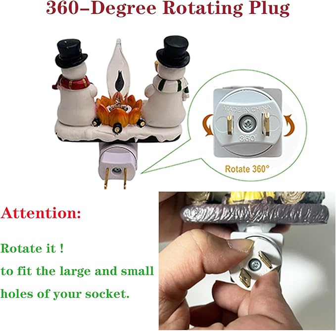 2025 Christmas Night Light, 3D Christmas Snowman Campfire Nightlight, Christmas Eve Campfire Flickering Night Light Gifts for Family, 120V Plug-in Powered for Festive Ambiance