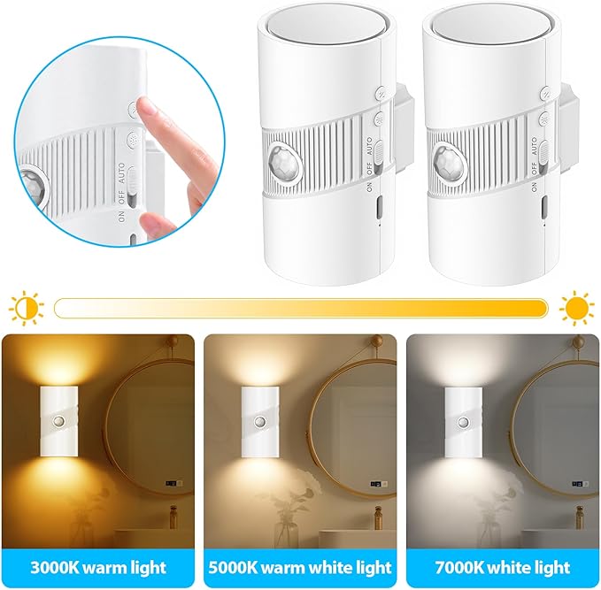 Night Light with Motion Sensor, Rechargeable Color Changing LED Night Lights Stick-on Magnet, 0-100LM Adjustable Brightness Nightlights for Toilet Hallway Bedroom Stairway (Warm)