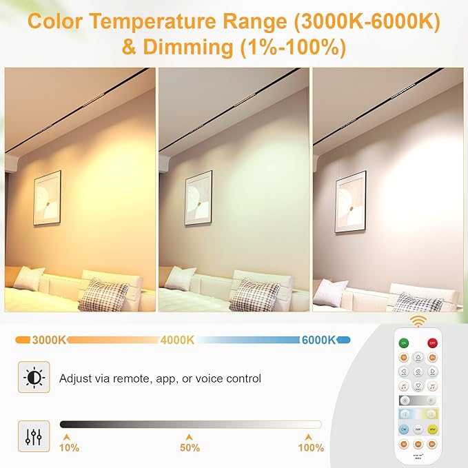 Grille Spotlight Magnetic Track Head, 24V 15W Dimmable LED Lamp for Track Lighting with APP & Remote Control, Adjustable Brightness & Color Temperature (3000K-6000K), LED Ceiling Lighting