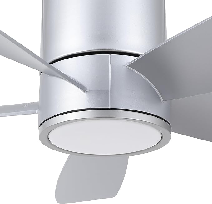 52" Outdoor Ceiling Fan with Light and Remote, ABS Blades, Low Profile Flush Mount Ceiling Fan, Dimmable LED light, Noiseless Reversible DC Motor, for Bedroom/Living Room/Porch (Silver)
