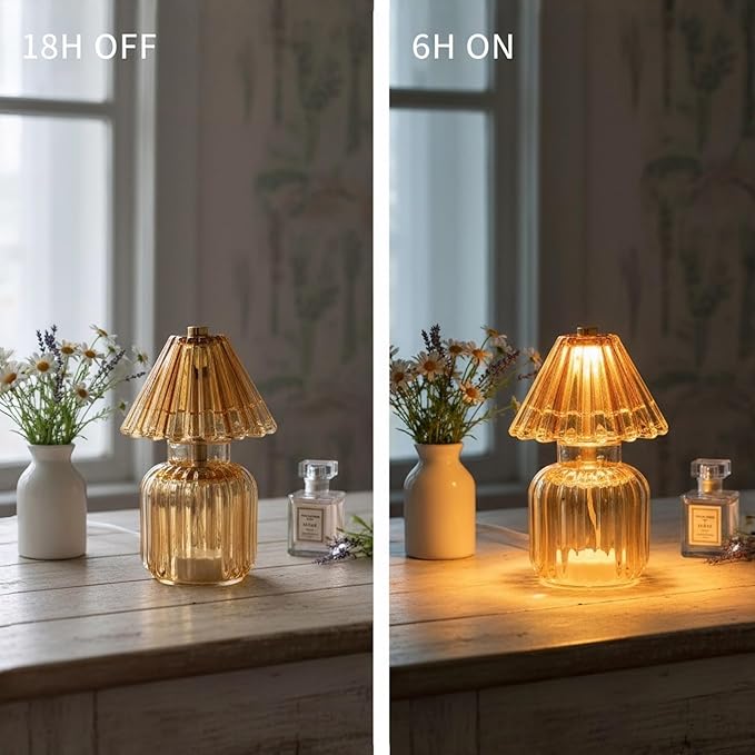 Battery Operated Lamp with Auto-Off Timer, Cordless Table Night Light for Bedroom & Entryway, Portable LED Lamp for Home, Outdoor, Camping No Battery Included (Umbrella Design - Amber)