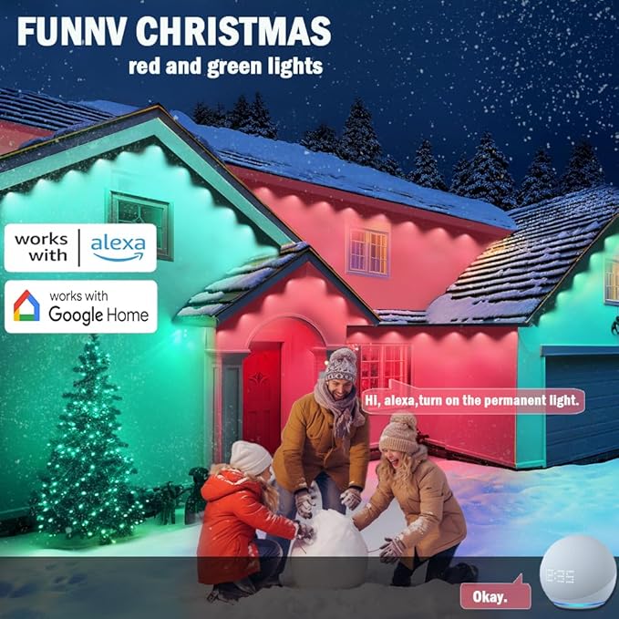 150ft Permanent Outdoor Lights, Smart Color Changing LED Eave Lights with App Control, IP65 Waterproof Wall Wash Lighting for Daily or Holidays, Party, Works with Alexa, Google Assistant