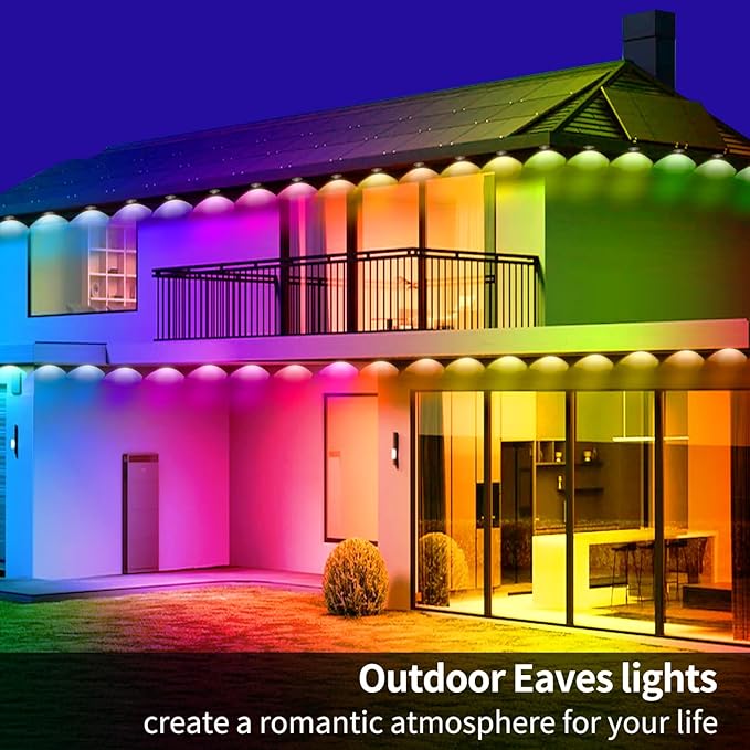 Permanent Outdoor Lights 400ft Smart Outside RGB LED Christmas Light, App Control Remote IP67 Waterproof Eternity Eaves Lighting for Halloween，House，Patio Decor ，Garden Decor, Decorations