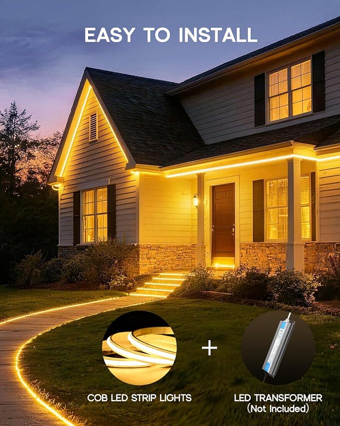 COB LED Strip Lights Daylight White 6000K,24V 32.8ft IP67 Waterproof High CRI 90Ra+ Super Bright,Flexible Tape Lights for Outdoor,Bedroom,Kitchent,Cabinet,Bathroom(Power Supply Not Included)