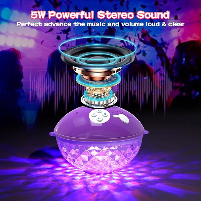 Blufree Floating Pool Speakers with Colorful Lights, Bluetooth Wireless Pool Speaker Floatable IP68 Waterproof, Built-in Mic & Crystal Clear Sound Bluetooth Hot Tub Speaker for Pool Party Outdoors