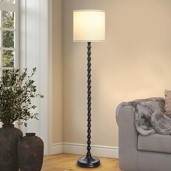 64.5" Dark Brown Floor Lamp with White Lampshade, Dark Brown Floor Lamp for Living Room.Rustic Floor Lamps,Tall Floor Lamps for Living Room, Bedroom, Corner, Dining Room, Home