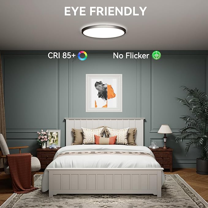 hunhun 6 Pack 16 Inch Dimmable LED Flush Mount Ceiling Light 4800LM Round Light Fixture 5 Color Temperature Selectable Large Flat Ceiling Lamp for Living Dining Room Black ETL Listed