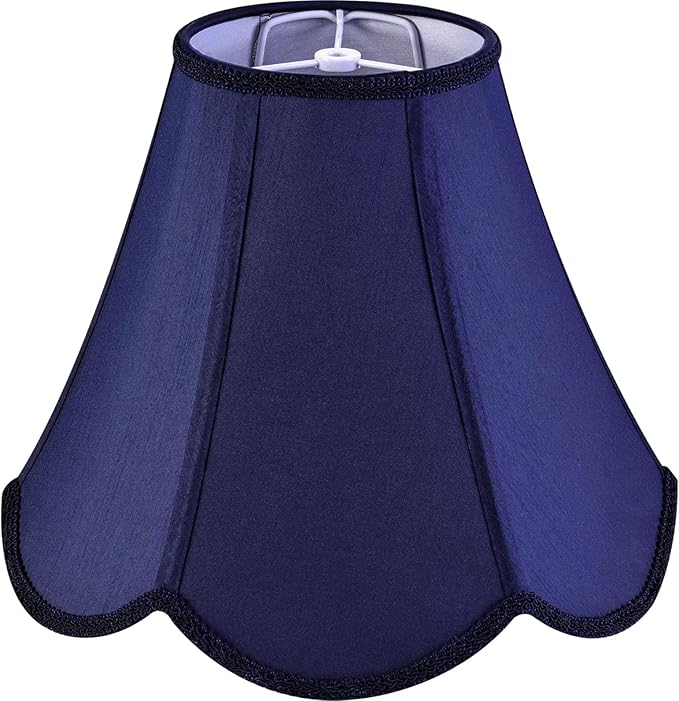 GO&SO Navy Blue Lamp Shade Scalloped Lampshade,Petal Edge Braid Bell Lamps Shades,Lamp Shades for Table Lamps,Fabric Lampshades Medium,6"Top x 13"Bottom x 10.6"Vertical Height (Spider) -Easy Assembly