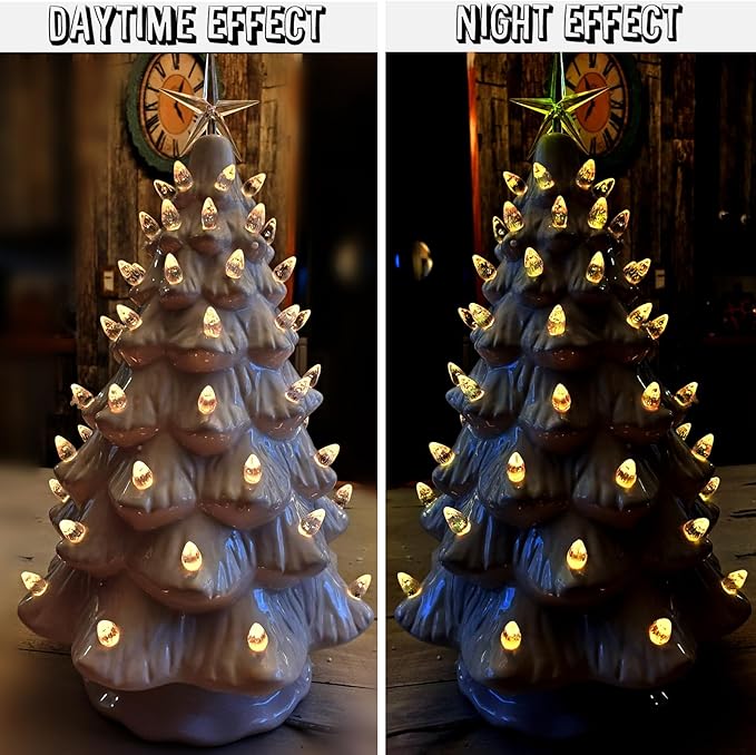 Ceramic Christmas Tree Replacement Lights Bulbs, Black Gray Medium Twist Plastics Pegs Ornaments for Ceramic Tree(87 Bulbs＆ 3 Topper Star)