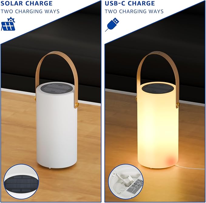 Uuffoo Solar Table Lamp Outdoor Lantern 2 in 1 Rechargeable Battery Operated Portable LED Cordless Lights with Remote 8 Colors, Waterproof IP44 for Patio Camping Outside/Indoor