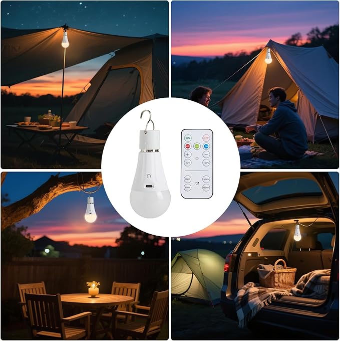 Rechargeable Light Bulbs with Remote Control, Dimmable Battery Operated Light Bulbs with 3 Color Temps and 4 Timer, A19 Wireless Light Bulbs for Sconce, Not-Hardwired, 1 Pack
