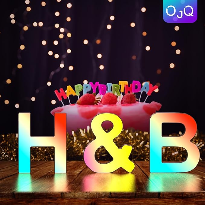 OJQ Light Up Letters LED Letter - Marquee Letters Music Sync Color Change Colorful - Christmas Birthday Gifts for Girl - Pink Birthday Decorations Girls Room Decor Pink Wall Decor