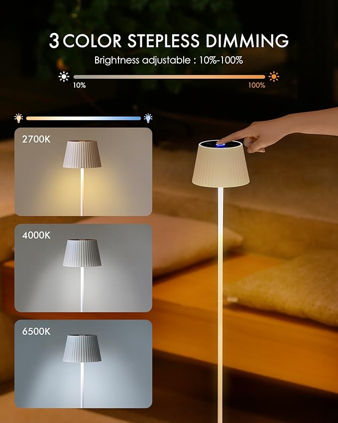 Solar Floor Lamp Outdoor Cordless Floor Lamps for Outdoor and Indoor, IP54 Water Resistant, Dimmable LED Floor Lamps, Stand Lamp for Patio, Living Room, Bedside