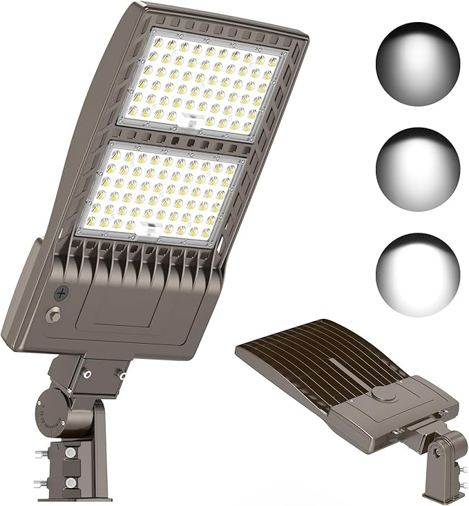 KUKUPPO 320W LED Parking Lot Light 48,000LM, DLC UL Listed Power Adjustable LED Shoebox Pole Court Light Industrial Outdoor Parking Lighting Slip Fit 5000K IP65 Waterproof 100-277V