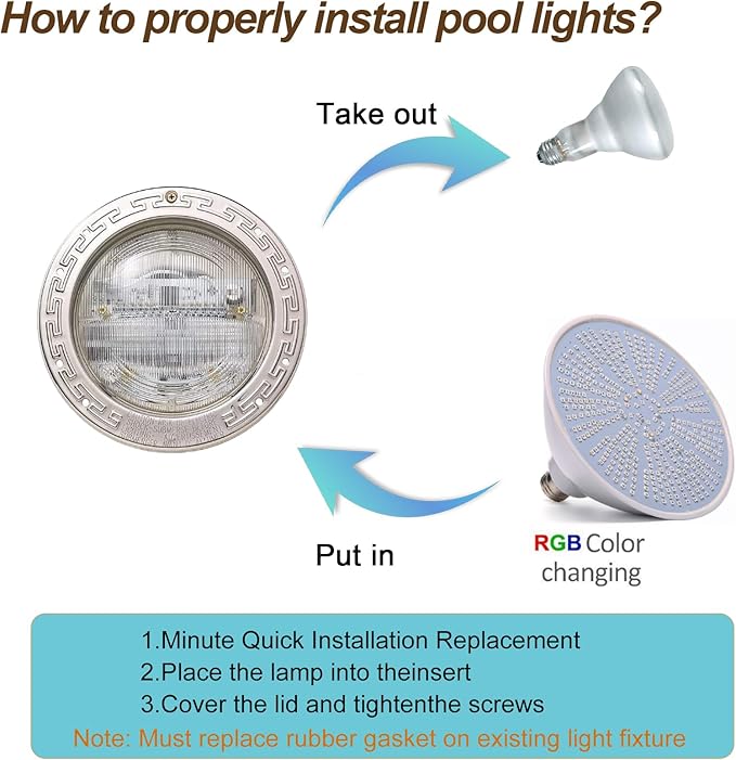 120V 50W LED Color Changing Pool Lights for Inground Pool, Swimming Pool Light Bulb with Remote, E26 Replacement Underwater Pool Lighting for Pentair and Hayward Light Fixtures