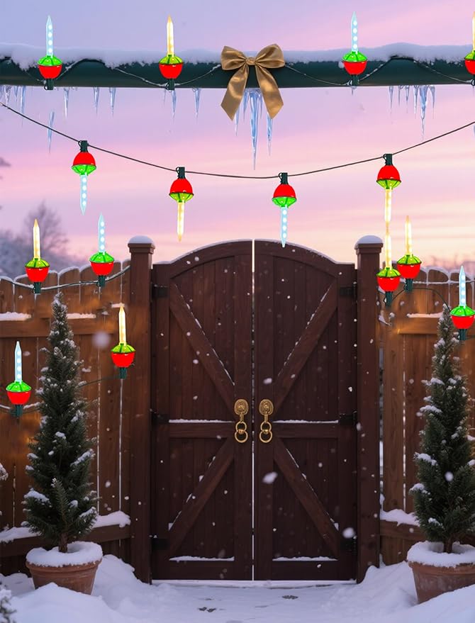 Christmas Bubble Lights Plug in, 7.5Ft Vintage Christmas String Light Outdoor with 8 LED Red Green Bubble Lights Glow Twinkling Warm White for Holiday Party Fireplace Garden Tree Pathway Decorations