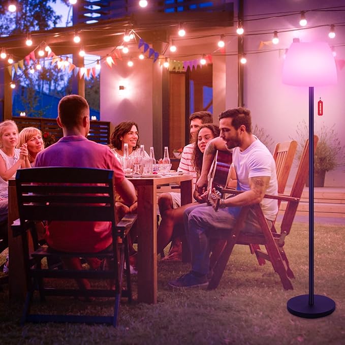 Outdoor Floor Lamp Solar Outdoor Lamps for Patio Waterproof Shower Lamp,LED Cordless Floor Lamp with Light Sensor,Rechargeable Dimmable Floor Lamp Warm White+RGB Solar Lamp for for Garden