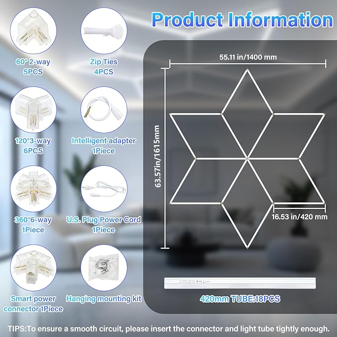 Hexagon LED Lights - Super Bright 8910LM Hex Lights - 6500K Cool White Aluminum Garage Lighting for Workshop, Shop Lights, Home Gym, Basement, Studio & Warehouse