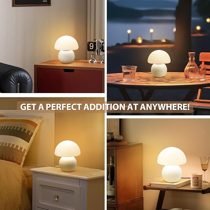 Mushroom Table Lamp for Bedroom Living Room Small Vintage Table Lamp Dimmable Bedside Lamp Ceramic Base & Glass Led Cozy Lamp Desk Light for Home Aesthetic Decor