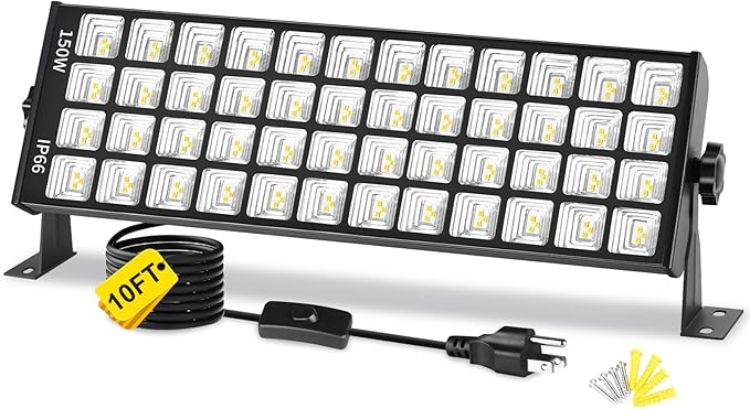150W LED Shop Lights, 18000LM 6000K Daylight White Super Brighter, IP66 Waterproof Outdoor Garage Light with On/Off 10 FT Cord Bay Lighting for Garage Workshop Warehouse Yard