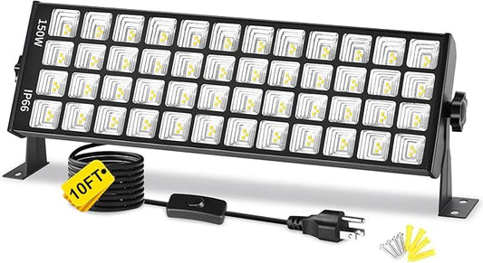 150W LED Shop Lights, 18000LM 6000K Daylight White Super Brighter, IP66 Waterproof Outdoor Garage Light with On/Off 10 FT Cord Bay Lighting for Garage Workshop Warehouse Yard