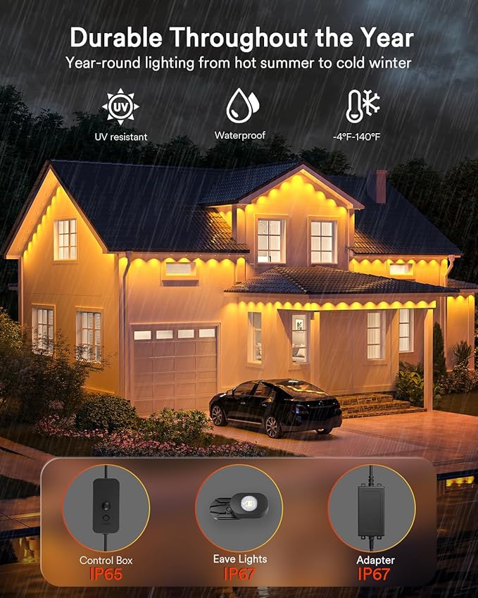 Lumary Smart Permanent Outdoor Lights 2 with Remote & Slide-Base, 200ft with 120 RGBAICW LED 7200lm for Daily & Accent Lighting, Work with Alexa Google, 110+ Scene for Halloween Christmas Decor, Black