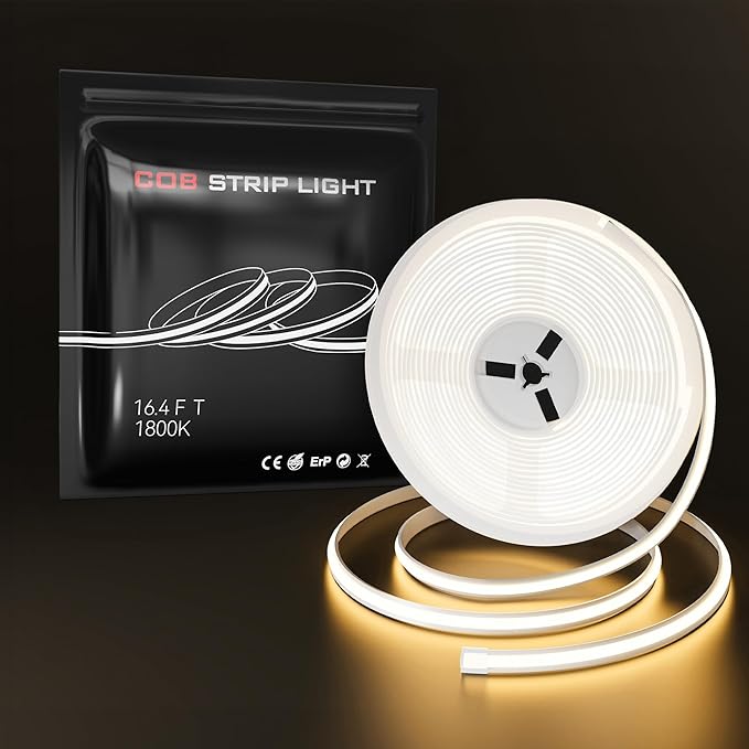 CtrlCV FCOB LED Strip Light Waterproof IP68 24V 16.4ft 1800K Golden Yellow Light High CRI, Suitable for Outdoor Garden Indoor Lighting Decoration