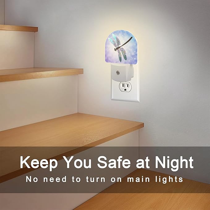 Fantasy Purple Dragonfly Night Light for Kids,Beautiful Glitter Dragonfly Night Light Plug in with Dusk to Dawn Sensor,0.5w Energy Saving Nightlight for Hallway Stairway Kitchen Bedroom