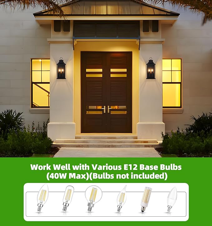 tewei 18'' Large Outdoor Wall Light, Porch Light Outdoor Wall Sconce Lantern, 2-Light Black Exterior Lighting Fixture Wall Mount, Outside Light for House Garage, 2-Pack