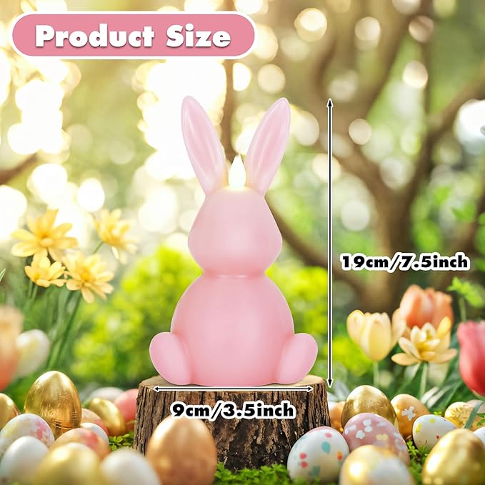Leorate Pink Easter Bunny Flameless Candles, Real Wax Carved LED Candle Battery Operated, Scented Bunny Shape Easter Decorations Set for Home Living Room Bedroom Party Centerpiece Table Home Decor